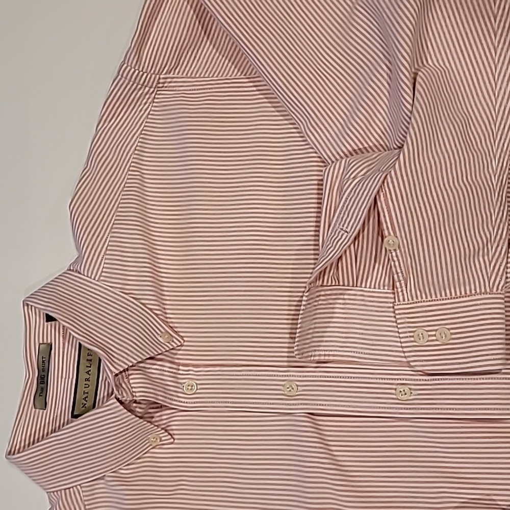 Natural Life Big Shirt Pinstripe Button Down Collar Shirt Pink White XL - Picture 4 of 11